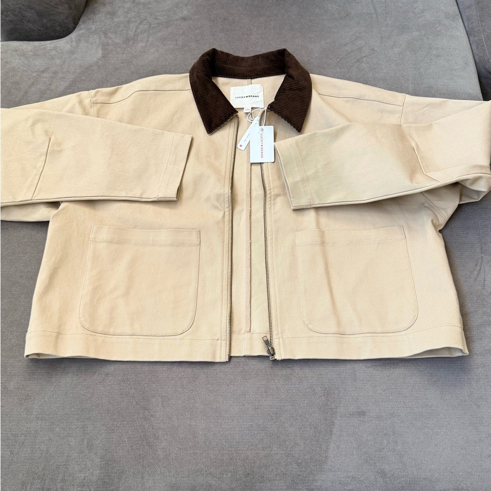 Lucky Brand Beige Jacket with Dark Brown Collar